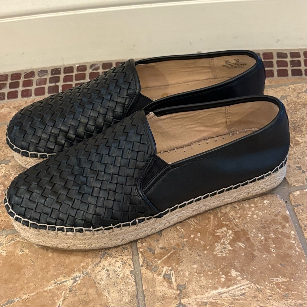 SAM EDELMAN Catherine Black Platform Woven Espadrille Slip-On Shoes Size 10M